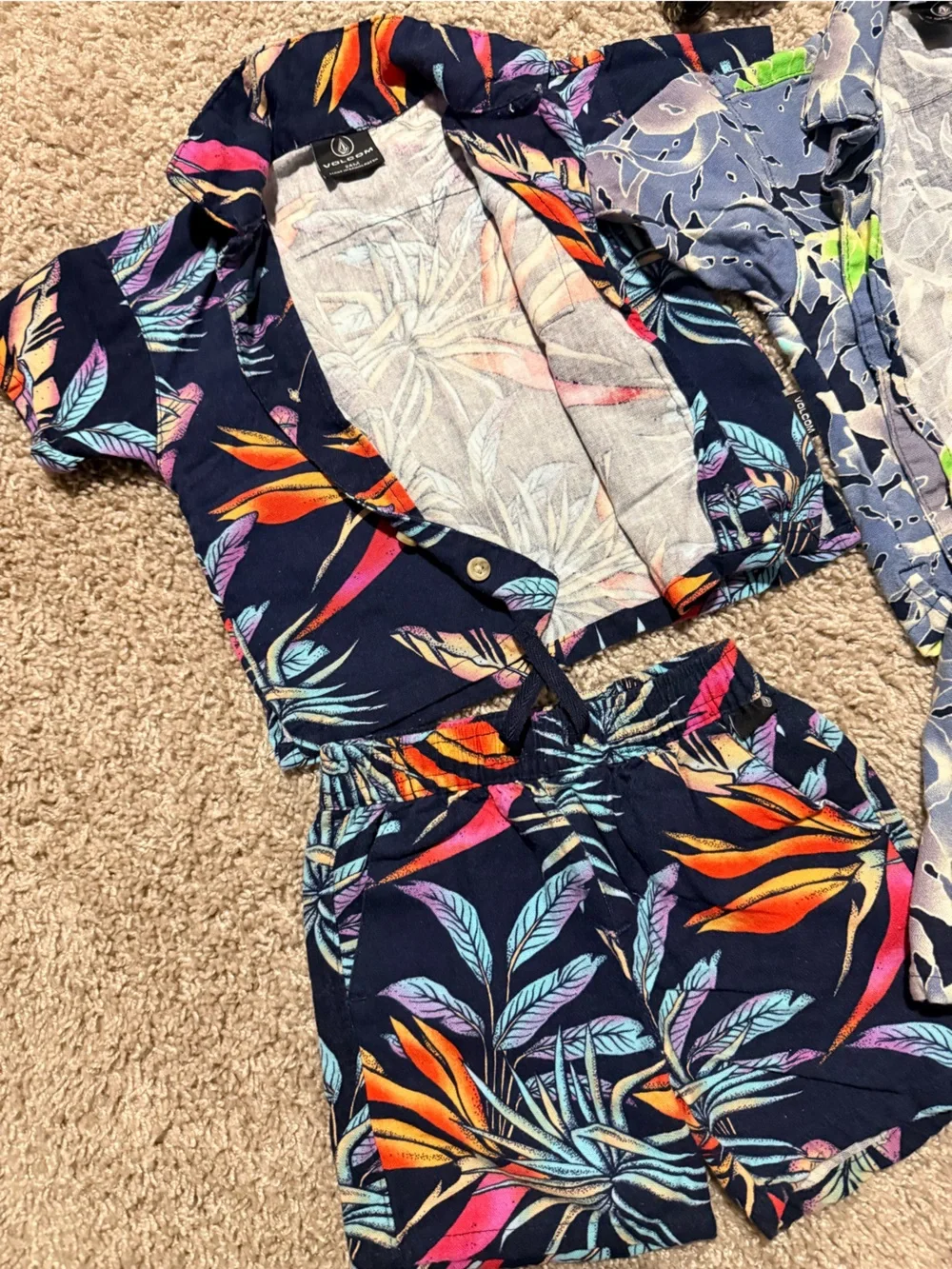 Volcom Kids Tropical Floral Matching Sets in Navy, Orange, Lime, Purple